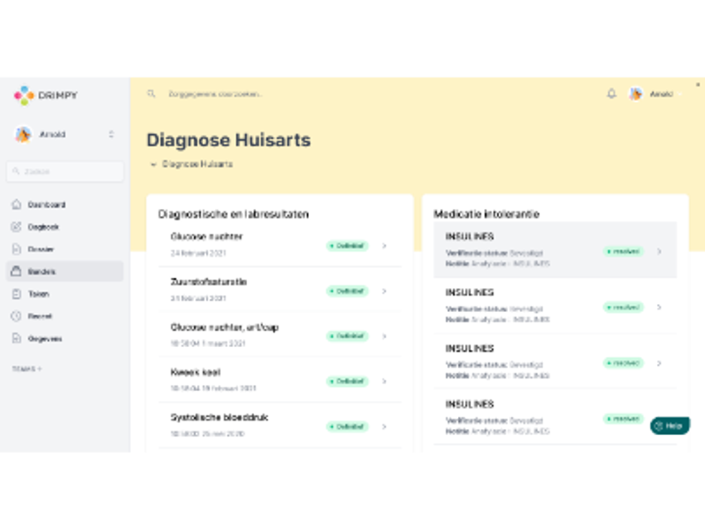 Screenshot Drimpy: Diagnosegegevens