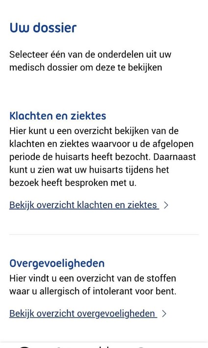 Screenshot Uw Zorg online: Uw Dossier