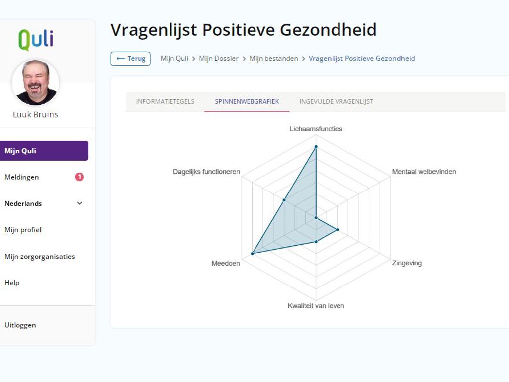 Screenshot Quli: Vragenlijst positieve gezondheid