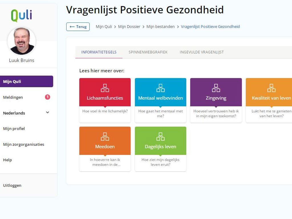 Screenshot Quli: Vragenlijst positieve gezondheid 2