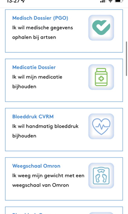 Screenshot Gezondheidsmeter: menu opties