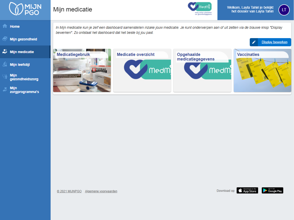 Screenshot Mijn PGO: Medicatie pagina 