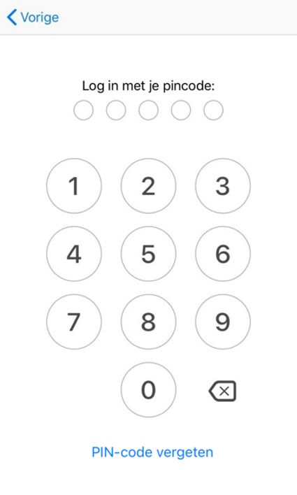 Screenshot Gezondheidsmeter: inlog pincode invoeren