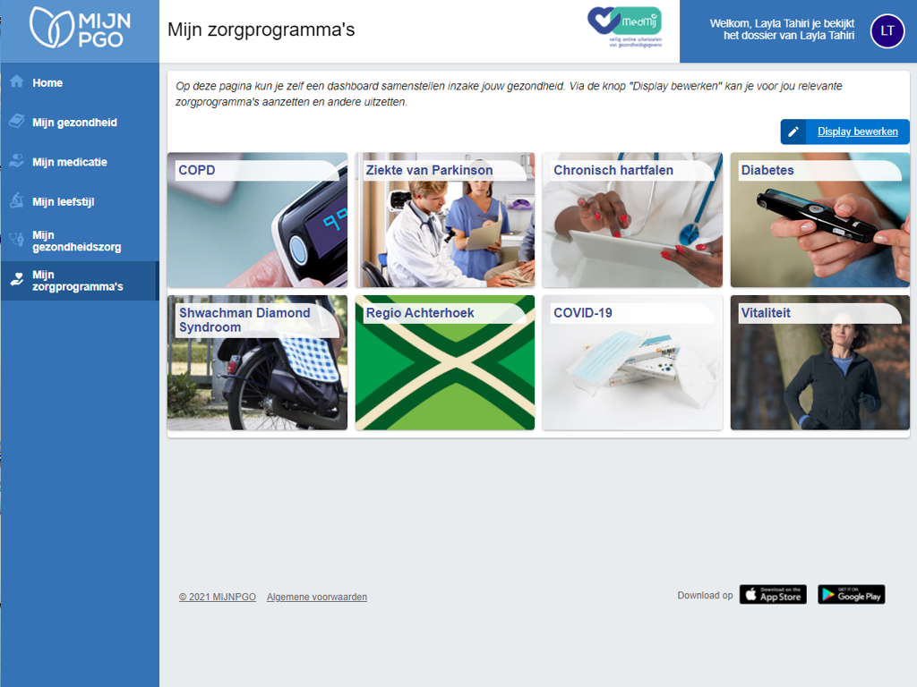 Screenshot Mijn PGO: Zorgprogramma's pagina 
