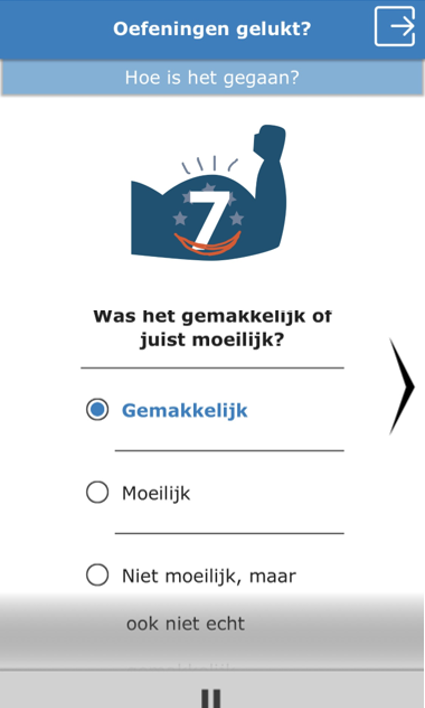 Screenshot Gezondheidsmeter: oefeningen feedback vragen 